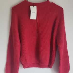 Bershka Red Crew Neck Sweater with Ribbed Knit